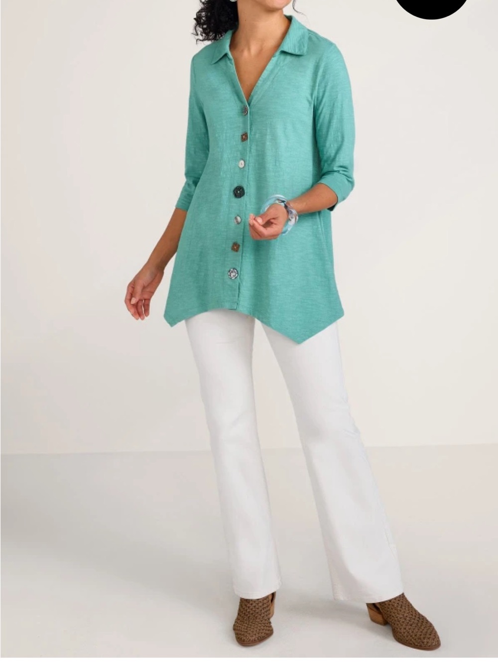 Soft Surroundings Danielle Teal Button-Front Tunic-Medium